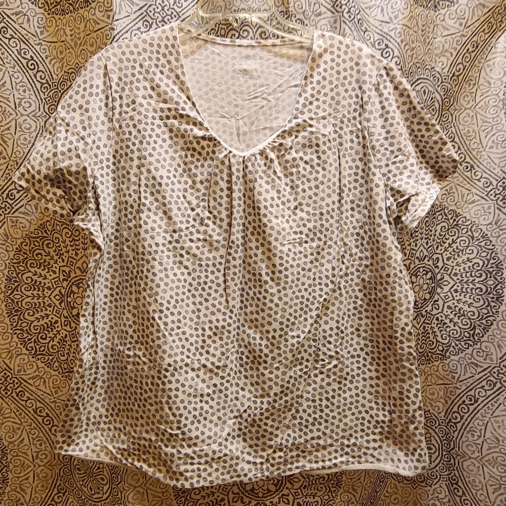 Merona Polka Dot Top Women 3x Grey Purple Cream V-Neck Short Sleeve Lined Front